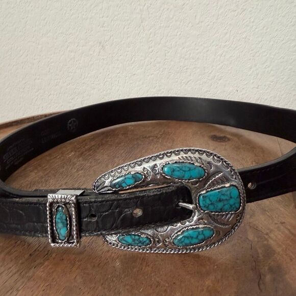 Silver Creek Collection Genuine Leather Black Silver Turquoise Belt Women\'s 28 main image 6